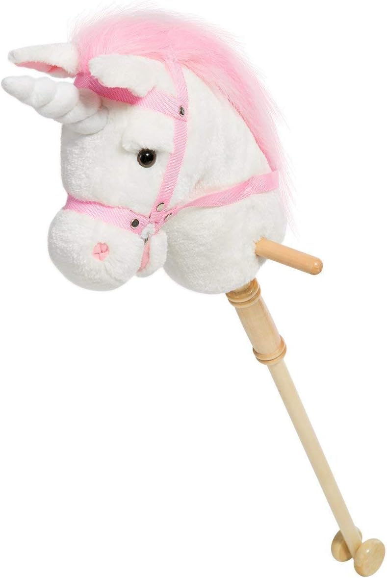 36-inch Weiss Steckenpferd mit Guten Griffen und Rädern Einhorn Plüschtier