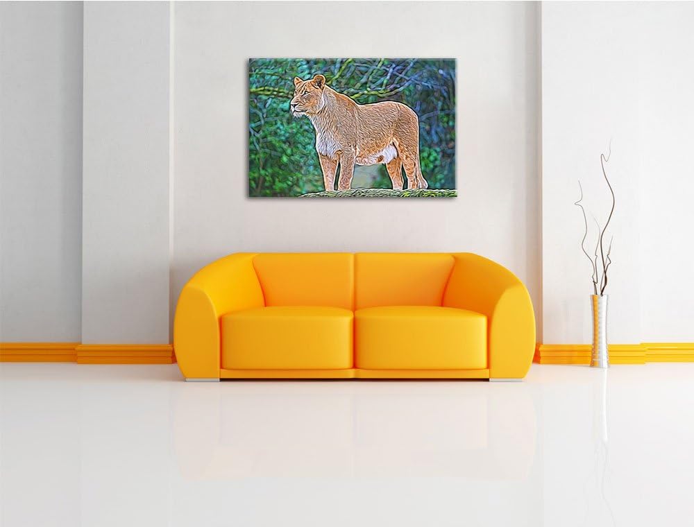 maiestätische Löwin Deluxe Format: 100x70 cm auf Leinwand, XXL riesige Bilder fertig gerahmt mit Kei