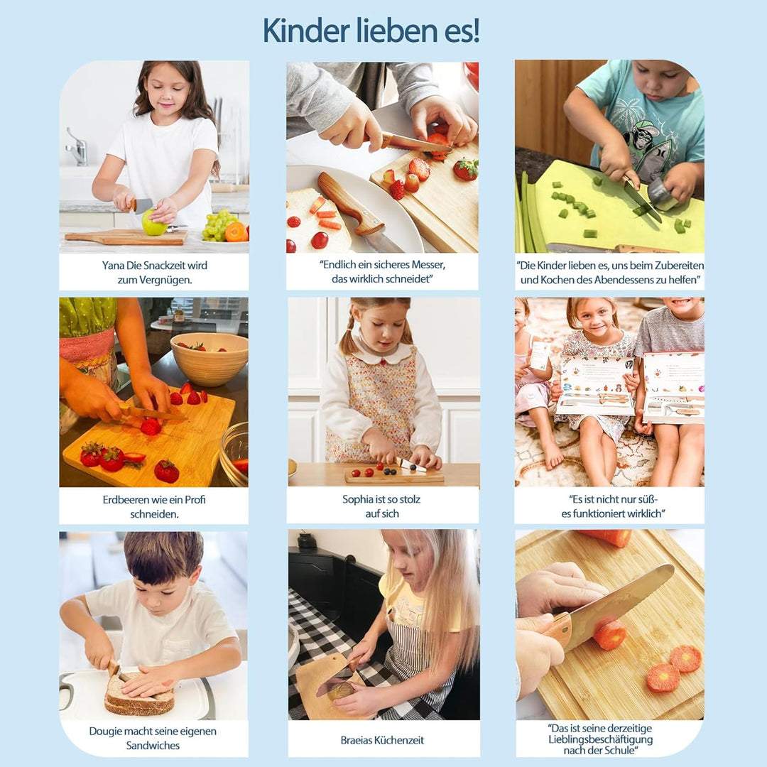 Kibbidea Kindermesser Set, Kinder Messer, Küchenmesser für Kinder ab 3 Jahren, Holzgriff, Edelstahl,