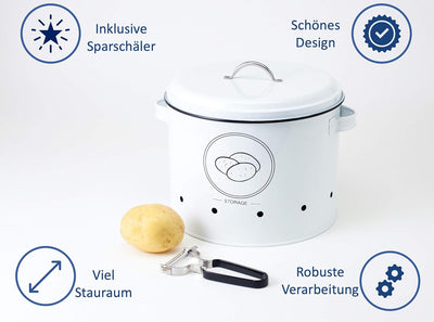 Hanseküche Vorratsbehälter Set mit Sparschäler - Hochwertiger Kartoffeltopf, Zwiebeltopf und Knoblau