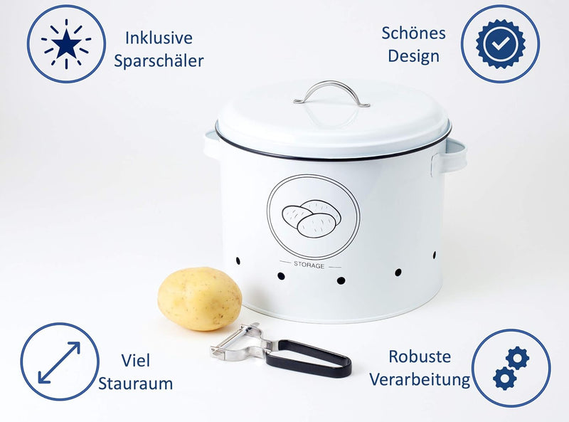 Hanseküche Vorratsbehälter Set mit Sparschäler - Hochwertiger Kartoffeltopf, Zwiebeltopf und Knoblau