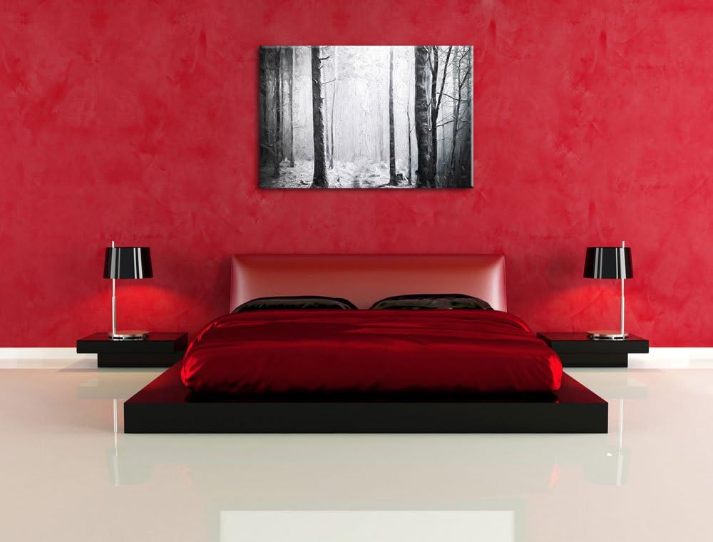 Pixxprint Mystischer Wald Pinsel Effekt, Format: 100x70 auf Leinwand, 100x70