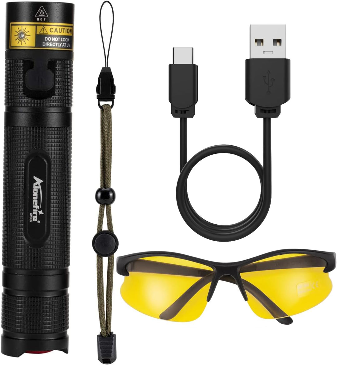 ALONEFIRE SV005 10W LED 365nm UV Taschenlampe Schwarzlicht Tragbarer USB Wiederaufladbar Schwarzlich