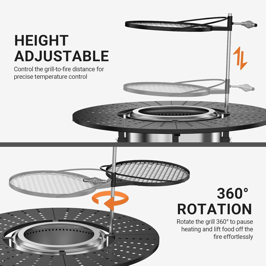 onlyfire 3-in-1 Feuerstelle Surround Tischplatte für Solo Stove Bonfire 49,5cm, Höhenverstellbar & 3
