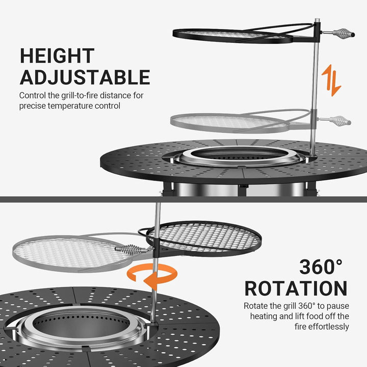 onlyfire 3-in-1 Feuerstelle Surround Tischplatte für Solo Stove Bonfire 49,5cm, Höhenverstellbar & 3