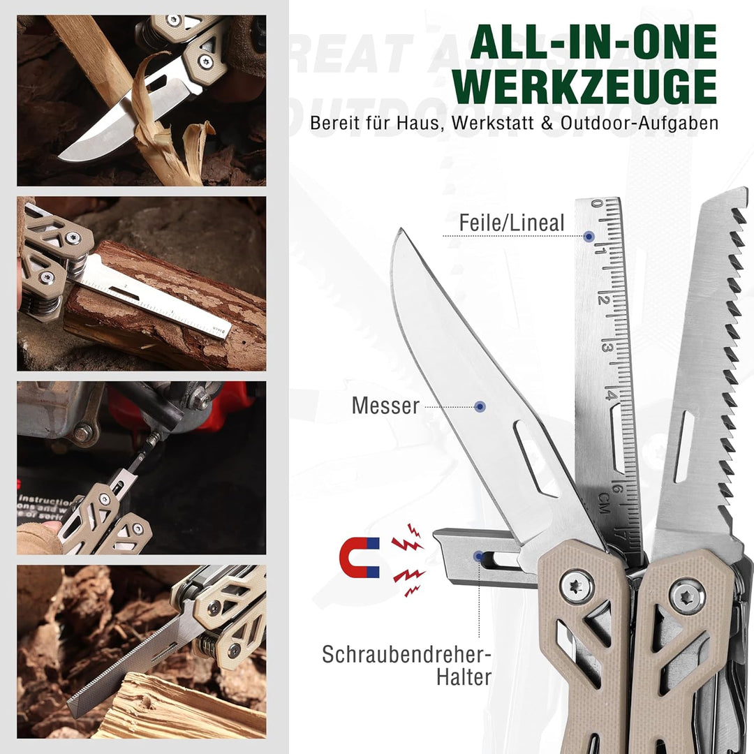 Mossy Oak 22-in-1 Multifunktionszange, Edelstahl Multitool Werkzeug, Faltbares Multi-Tool mit Bits,