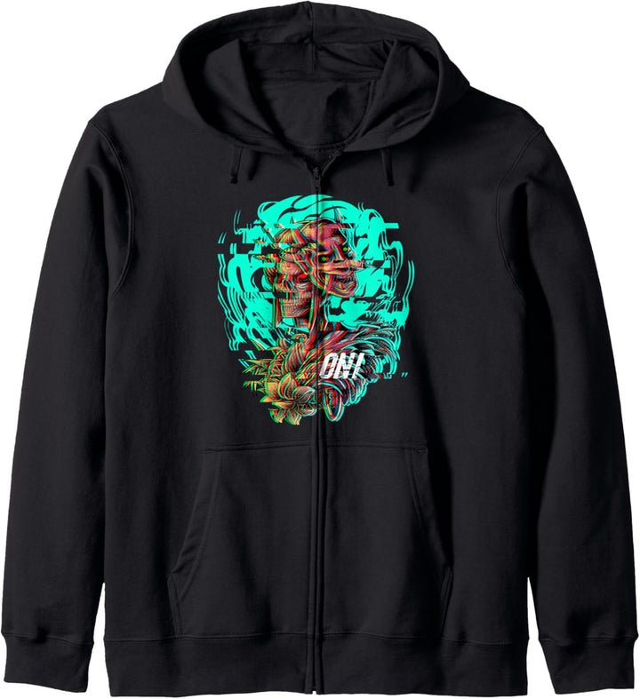 Japan Anime Oni Maske Kitsune Samurai Akuma Vaporwave Kapuzenjacke