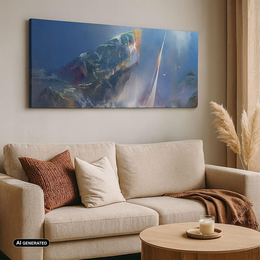 Panorama Bilder auf Leinwand Meer Segelboot Leinwandbild mit Rahmen 90x30cm Wandbilder Dekoration Wo