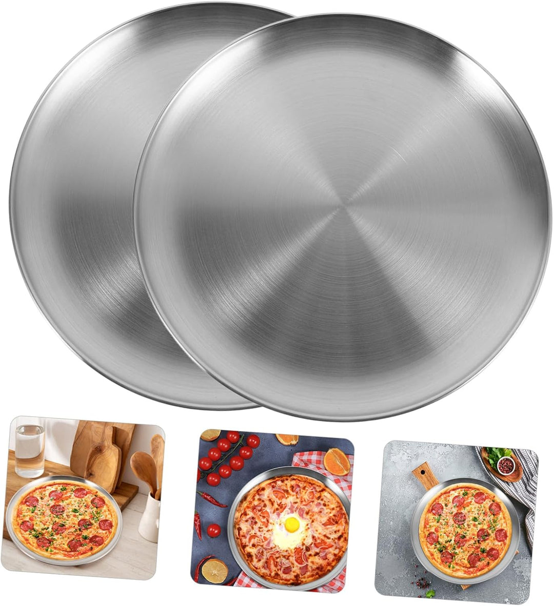 STOBAZA 2stücke Edelstahl-pizzablech Runde Antihaftbeschichtete Servierplatte Für Pizza Fladenbrot M