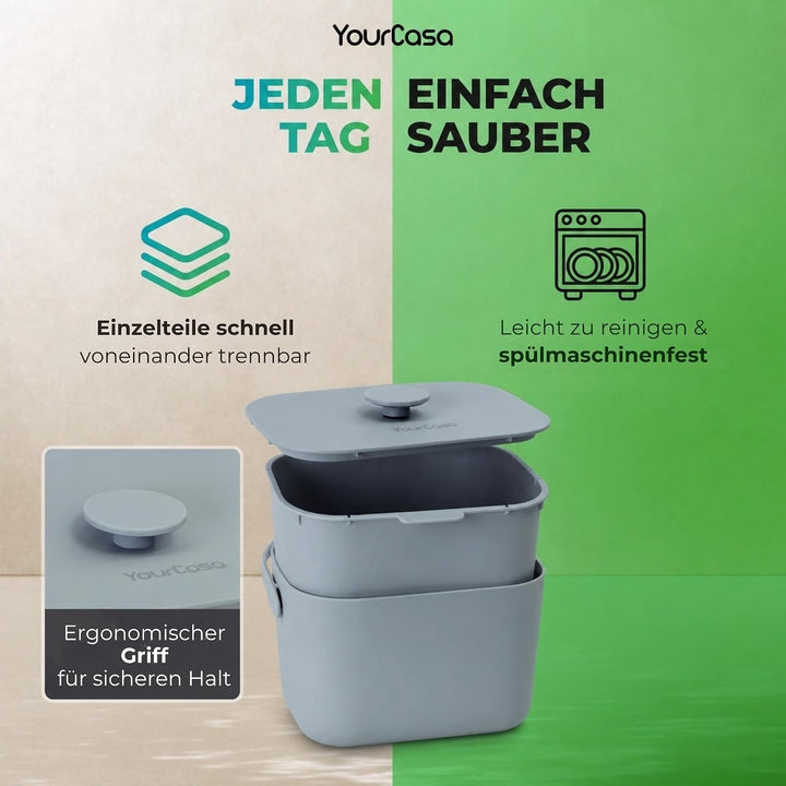 YourCasa Biomülleimer Küche 5L - Komposteimer für alltäglichen Biomüll Behälter - Spülmaschinenfest