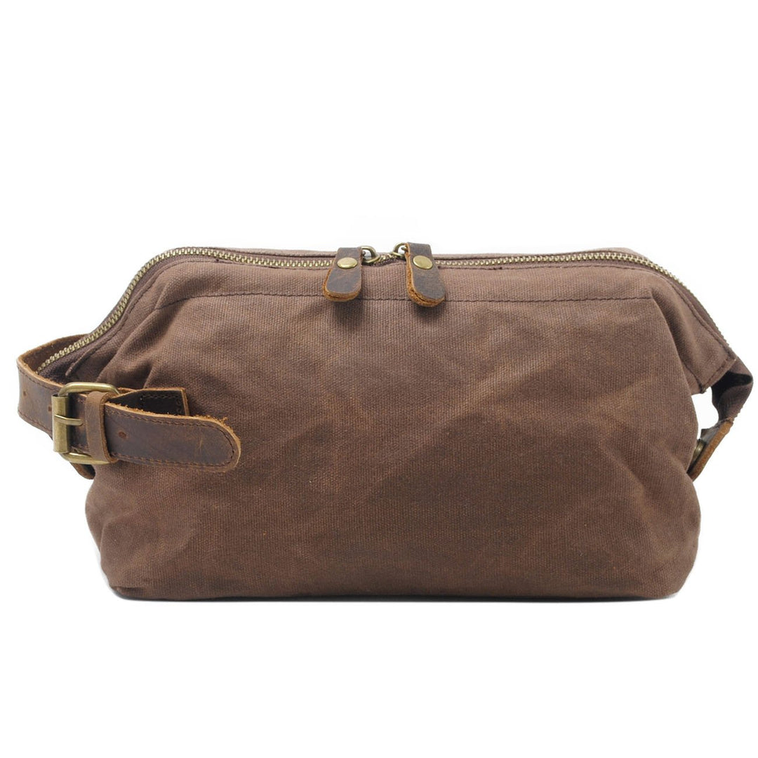 Neuleben Kulturtasche Wasserdicht Vintage Canvas Leder Damen Herren Kosmetiktasche Kulturbeutel für
