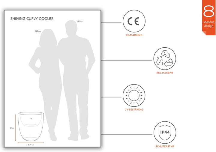 8 seasons design Shining Curvy Cooler LED-Flaschenkühler Ø 39cm, (Weiss), mit Farbwechsler (15 Farbe