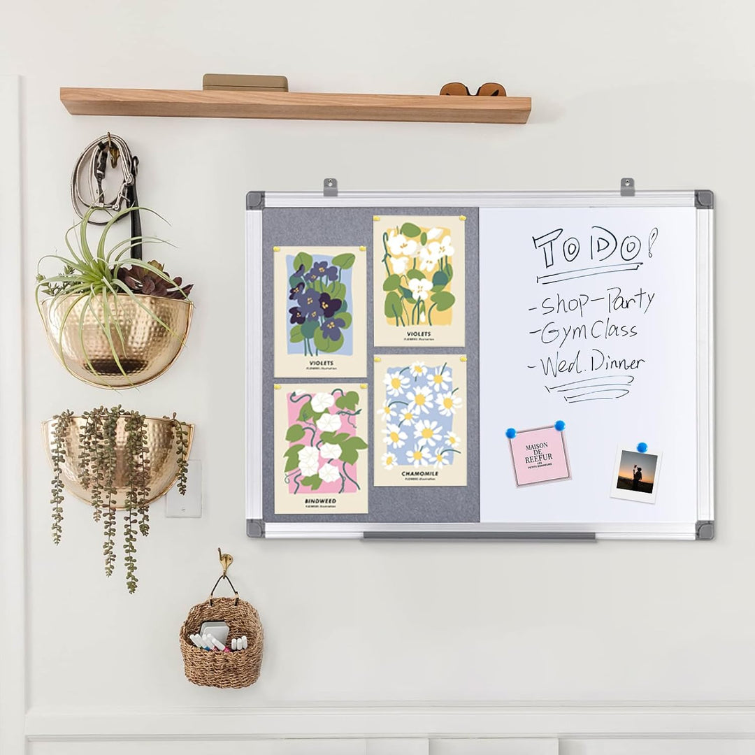Swansea Whiteboard Magnettafel und Pinnwand Filz mit Aluminiumrahmen für Wohnung, Büro, Küche und Sc