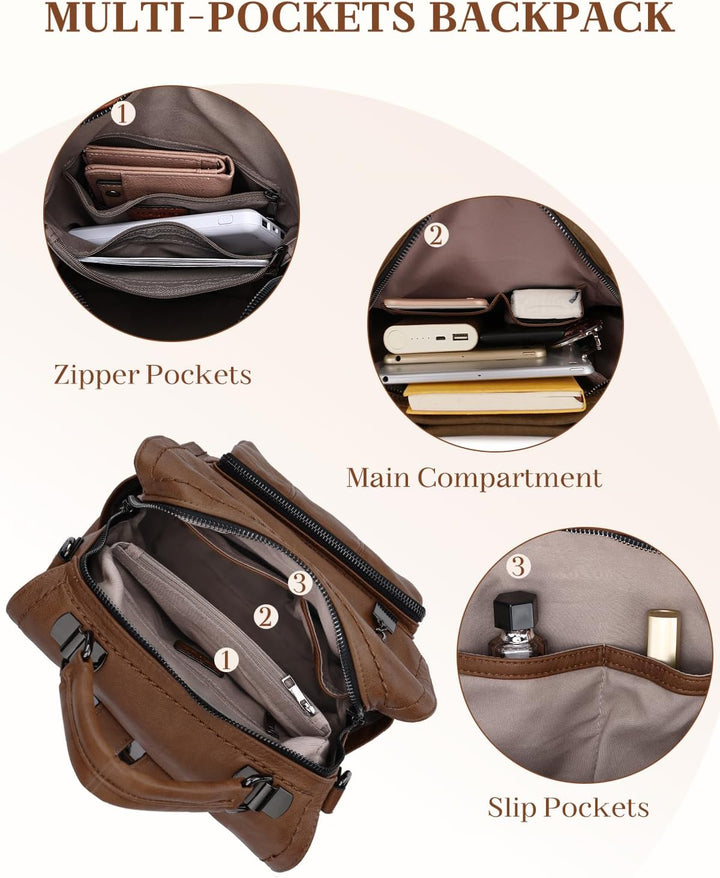RAVUO Damen Rucksack,PU Leder Rucksack Mode Rucksäcke Rucksackhandtaschen Schulrucksäcke Reise Daypa