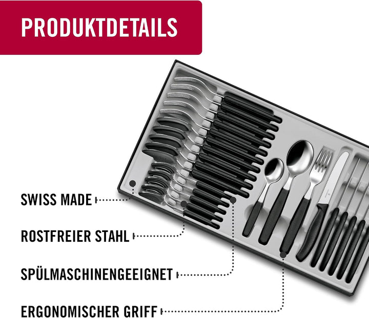 Swiss Classic Tafelbesteck mit Tomatenmesser, 24-teilig, schwarz Single, Single