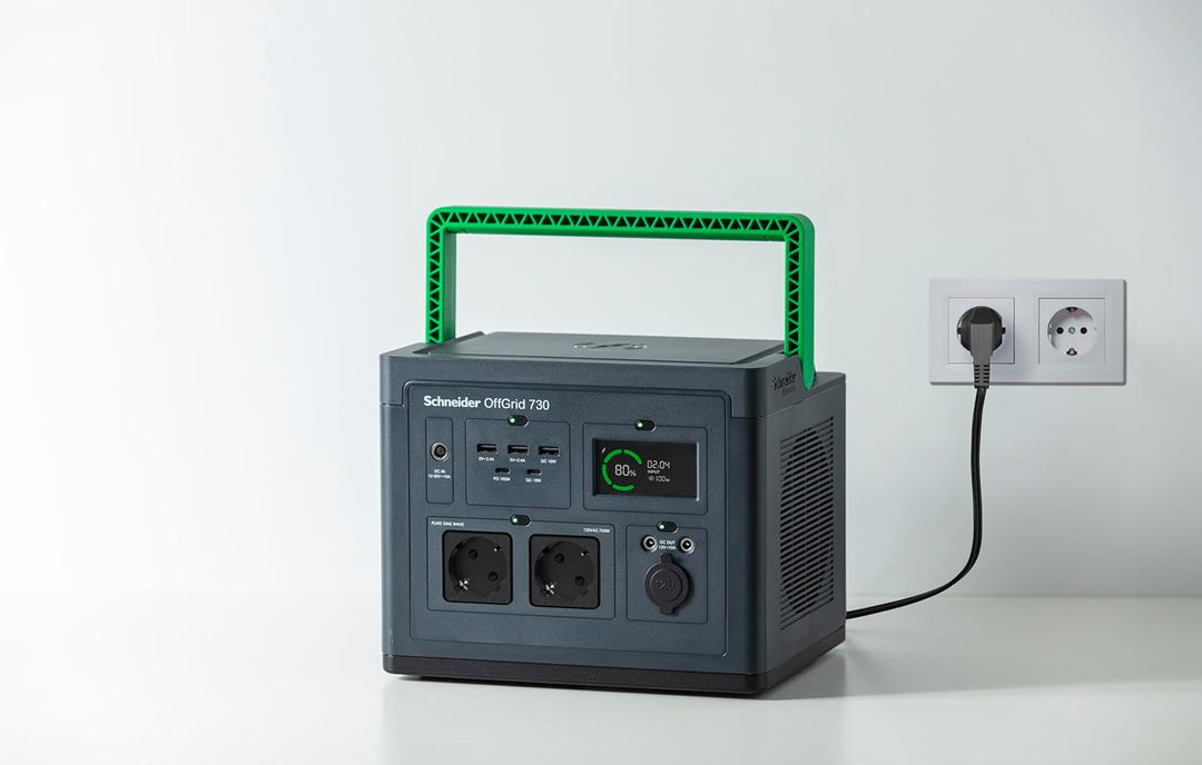 Schneider OffGrid Portable Power Station 700W, 738Wh Leichtgewichtiger Solar Generator mit 2 AC Stec
