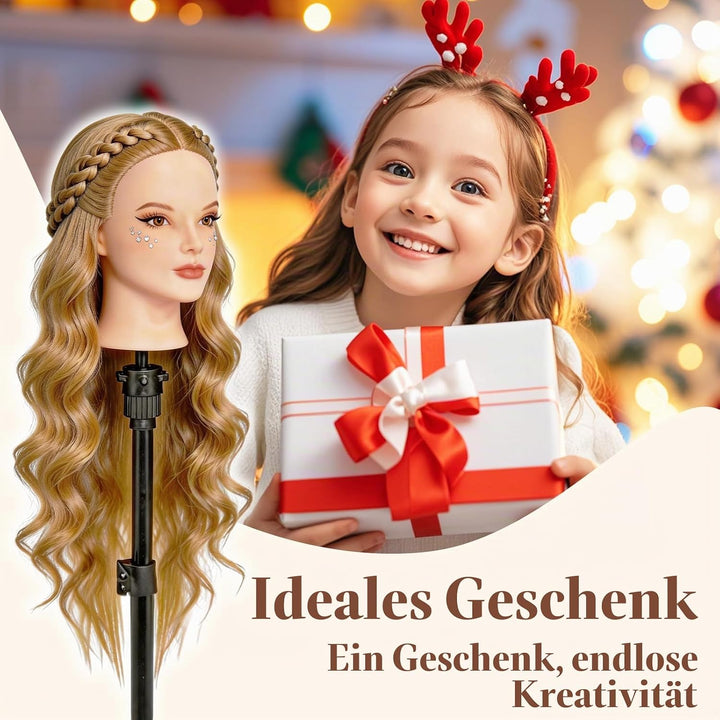 Yofuly 26Zoll/66cm Frisierkopf, 80% Echthaar Übungskopf, Make-up Frisieren Trainingsköpfe, Mannequin