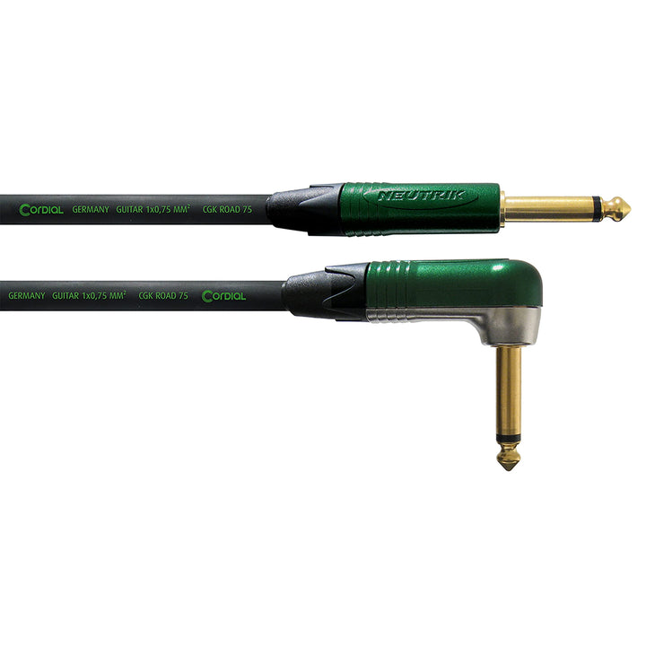 CORDIAL CABLES Gitarrenkabel Klinke gerade/abgewinkelt 9 m grün INSTRUMENTENKABEL Peak Standard, 9 M