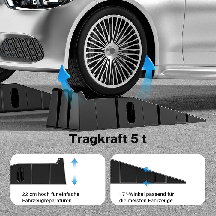 XPOtool Auffahrrampe 2er Set Schwerlast Autorampen bis 5 Tonnen aus Kunststoff für PKW und Fahrzeuge