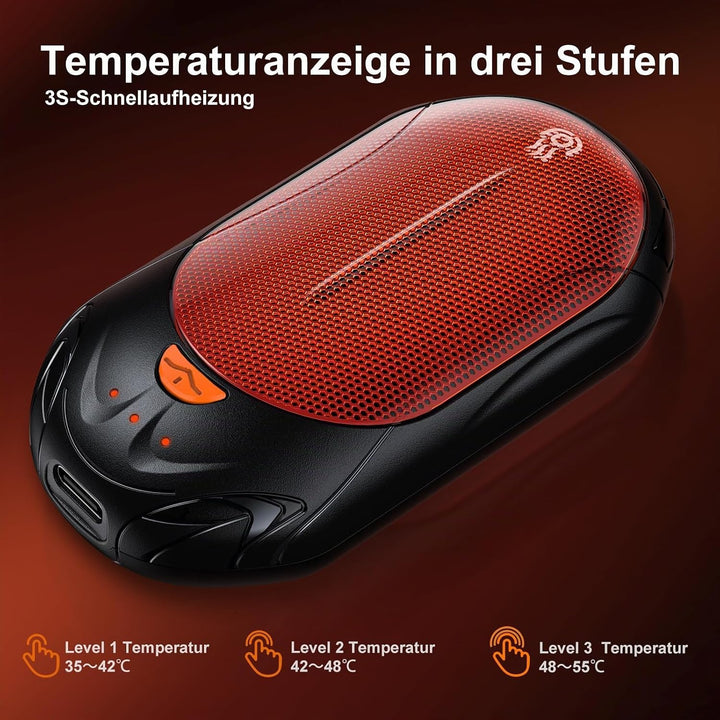OUTJUT Handwärmer Elektrisch 6000mAh, 2 Pack Wiederaufladbar Handwärmer Tragbare Taschenwärmer 3 Hei