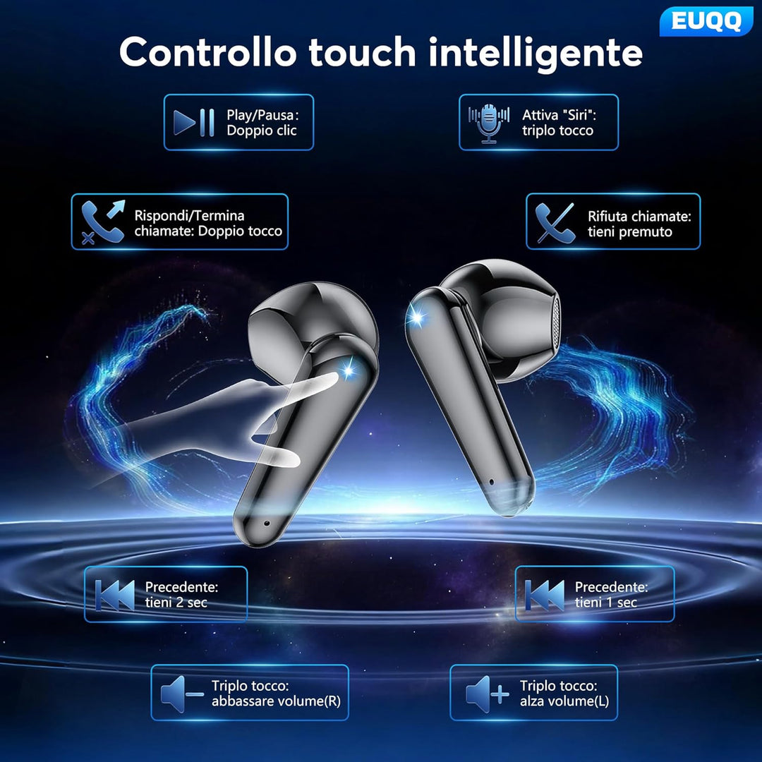 EUQQ Bluetooth-Kopfhörer, 60 Stunden HiFi Stereo Wireless Kopfhörer mit 4 ENC Geräuschunterdrückung