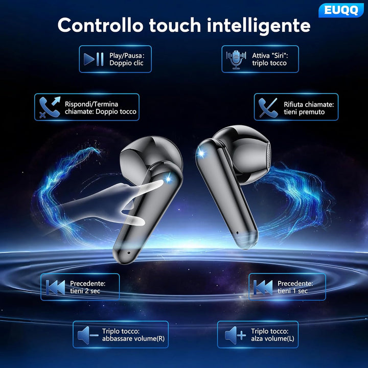 EUQQ Bluetooth-Kopfhörer, 60 Stunden HiFi Stereo Wireless Kopfhörer mit 4 ENC Geräuschunterdrückung