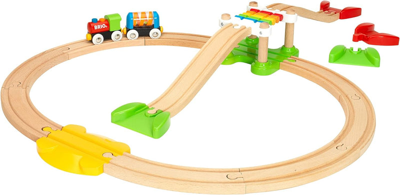 BRIO World 33727 Mein erstes Bahn Spiel Set - Zug mit Waggon, Schienen & Hängebrücke & World 33754 M