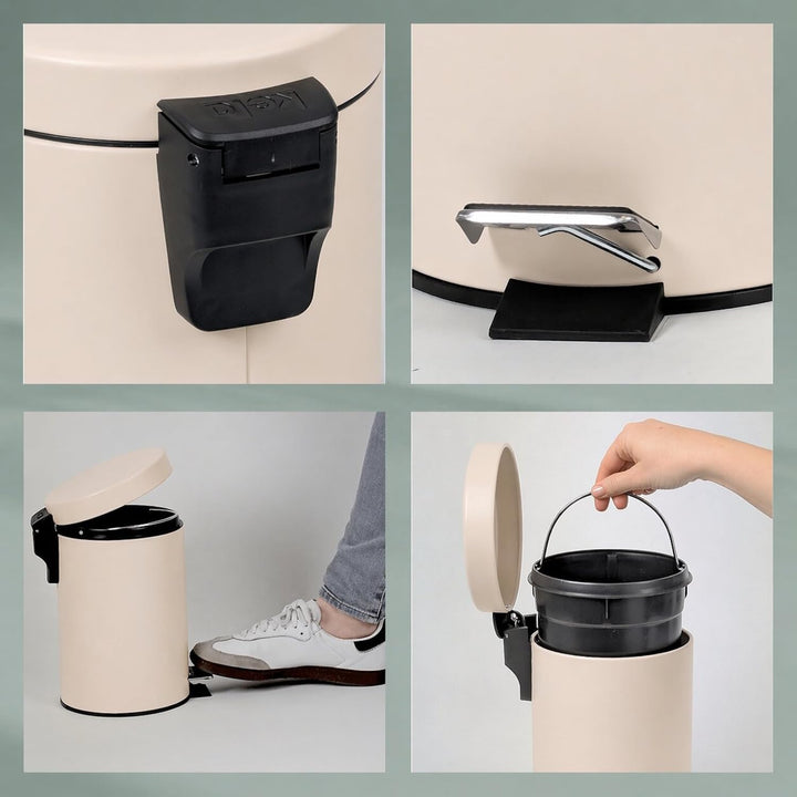 kela Kosmetikeimer beige 3l, Metall Tretmülleimer Badezimmer, Badmülleimer mit Inneneimer und Trageh