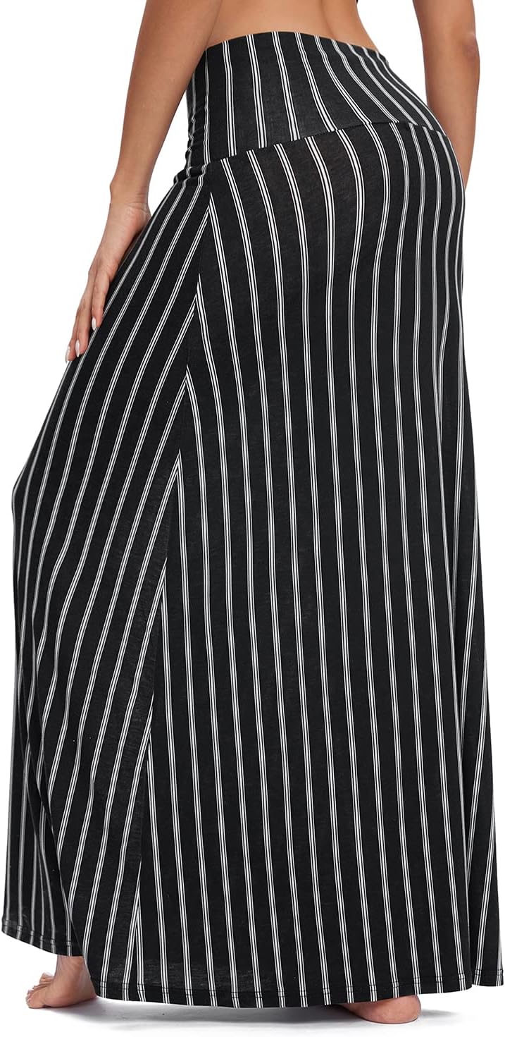 EXCHIC Damen Sommer Strand Pull On Boho Yoga Lange Rock Stretch High Taille Maxi Rock M 15, M 15