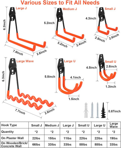 AojSup 12 Stück Wandhaken Garage Haken Garage Storage Doppelhaken Wandhaken Multi Grösse Heavy Duty