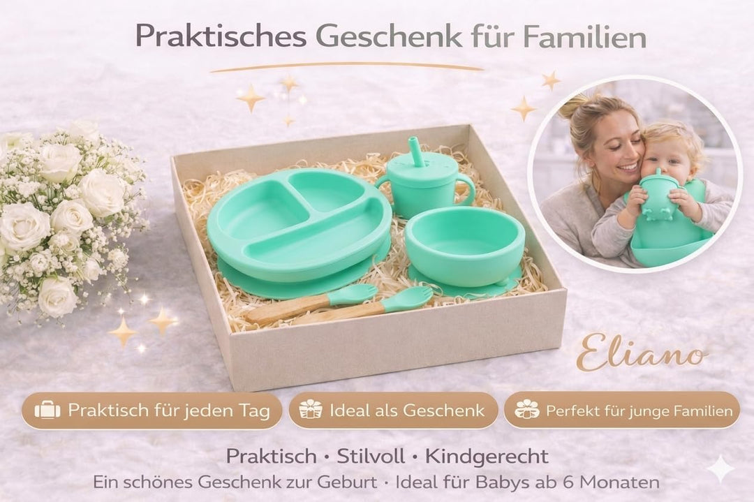 Eliano Sicheres & Rutschfestes Silikon Baby-Geschirrset - 6-teilig | Perfekt für die Beikosteinführu