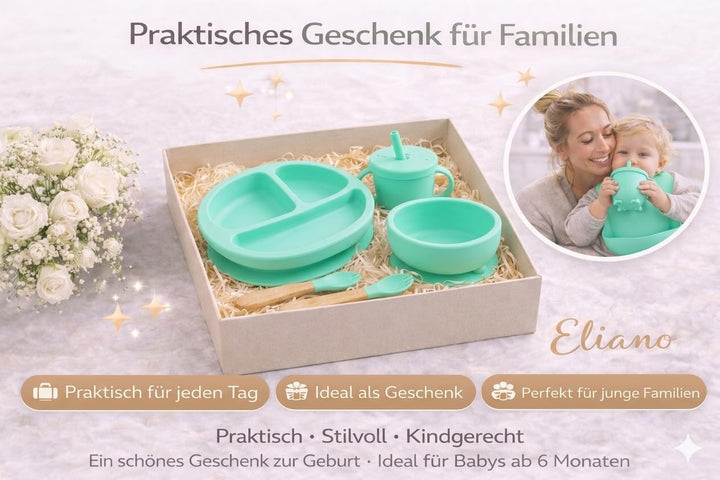 Eliano Sicheres & Rutschfestes Silikon Baby-Geschirrset - 6-teilig | Perfekt für die Beikosteinführu