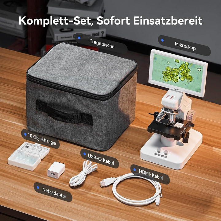 TOMLOV DM301 Max Biologisches Mikroskop für Erwachsene Kinder: 7" HDMI Digital Mikroskop mit Integri
