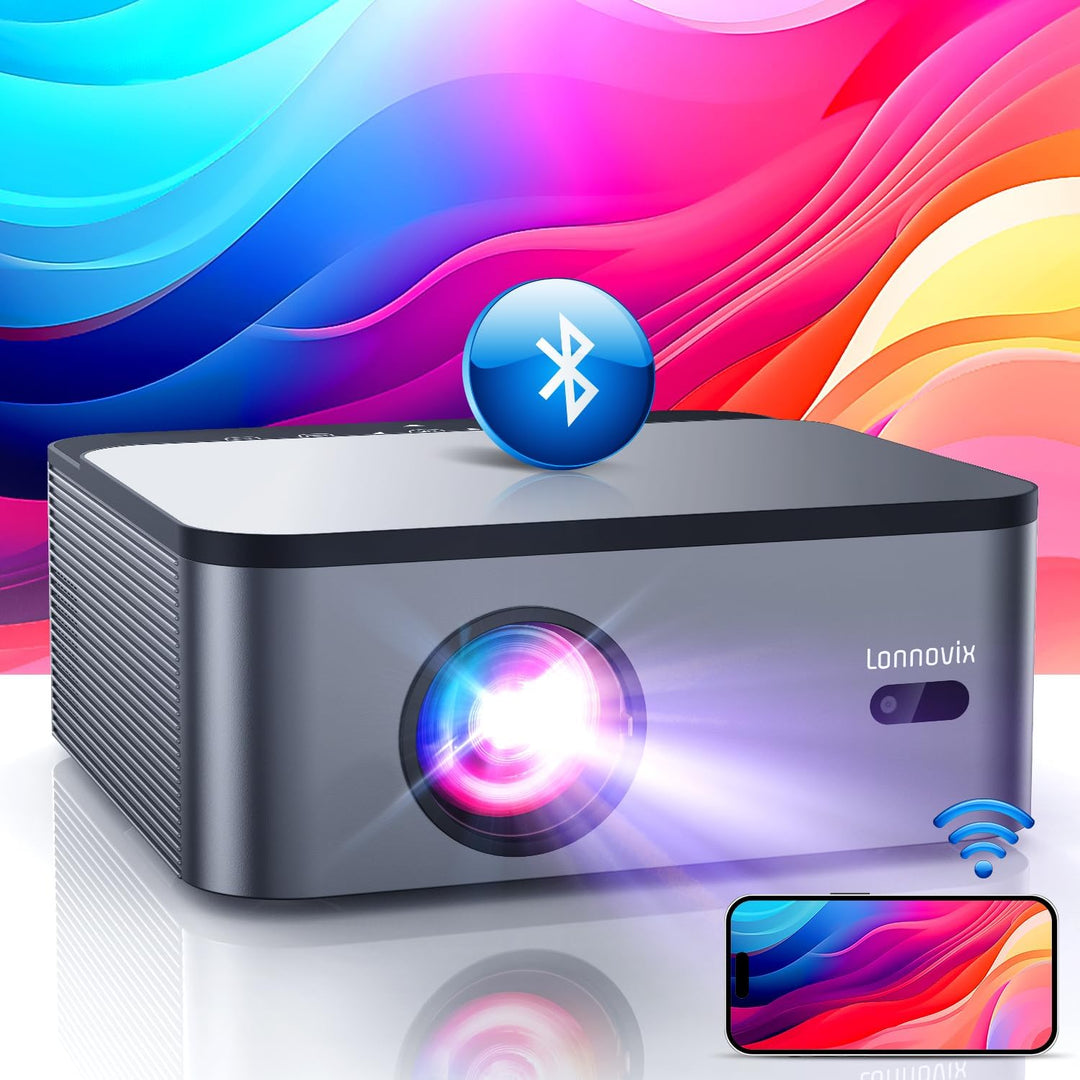 Beamer 4K Unterstützung, 25,000 Lux,Native 1080P, HDR 10,Smart Auto Focus, Heimkino Projektor, WiFi