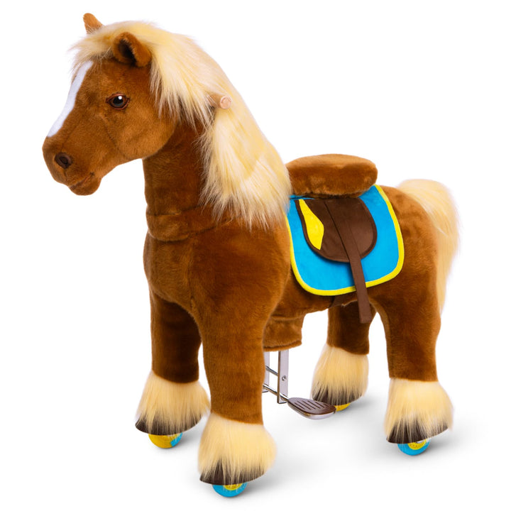 PonyCycle Reitpferd auf Rollen, für Kinder 4–7 Jahre, 89cm Hoch, Schaukelpferd Gross mit Handbremse,