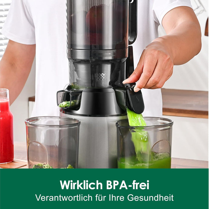 Fretta Entsafter Slow Juicer mit 135mm Öffnung,Entsafter Gemüse und Obst,250W Mastizier-Entsafter mi