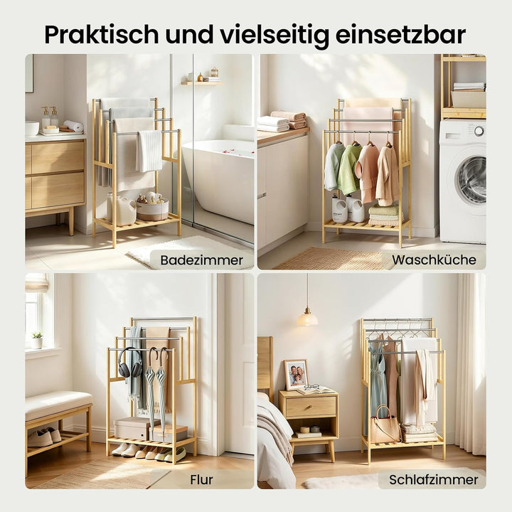 EUGAD Handtuchhalter, Handtuchständer stehend, mit 4 Handtuchstangen aus Edelstahl, 1 untere Ablage,