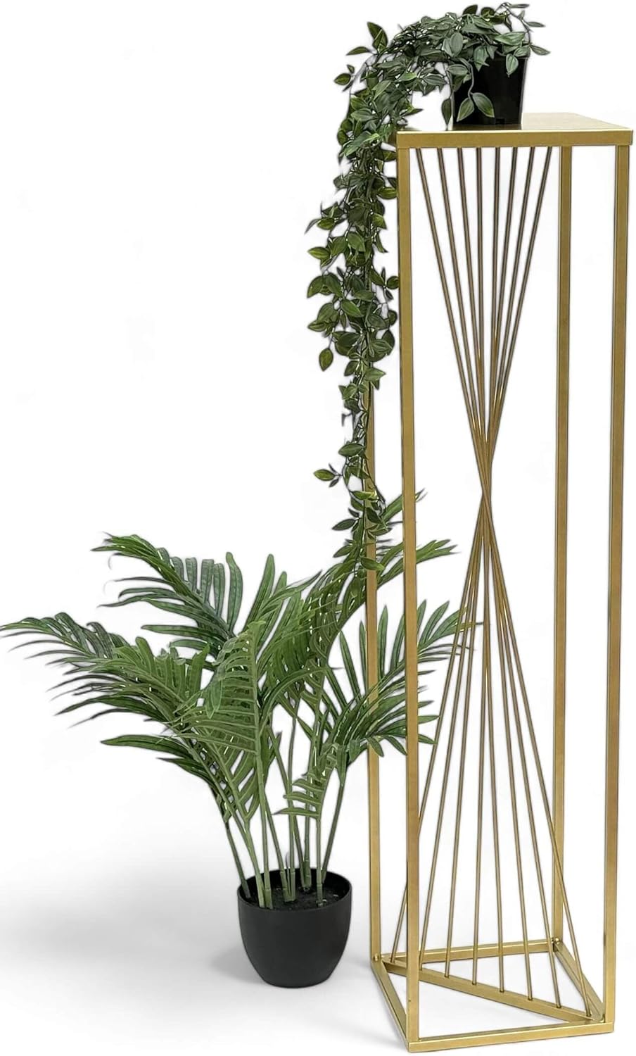 DanDiBo Blumenhocker Metall Gold Eckig 100 cm Blumenständer Beistelltisch 96567 Blumensäule Design M