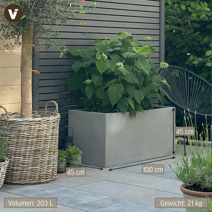 VIVANNO Pflanztrog Maxi Pflanzkübel - 45x100x45 cm Witterungsbeständig, Stilvolles Beton-Design, Fib