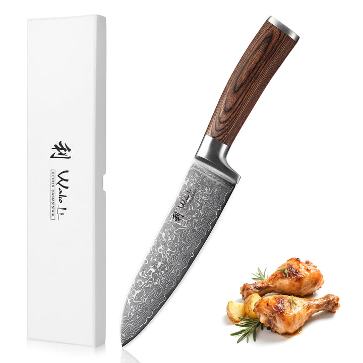Wakoli EDIB Sakura Santoku Messer 17 cm aus 67 Lagen Damaststahl mit VG10 Kern – Scharfes Damast Koc