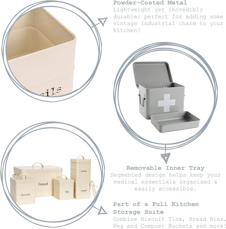 Harbour Housewares Vintage Metal Erste Aid Box - 23cm Rot, Rot