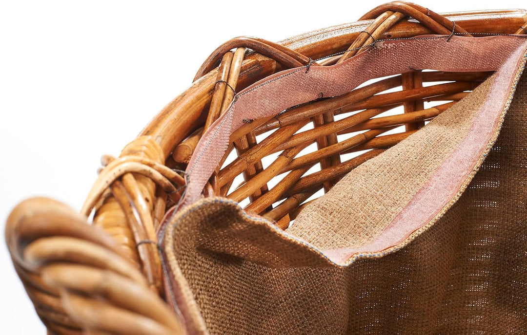 Kobolo Holztrage Holzkorb für Kaminholz - Rattan Lacak mit abnehmbarem Leinenstoff