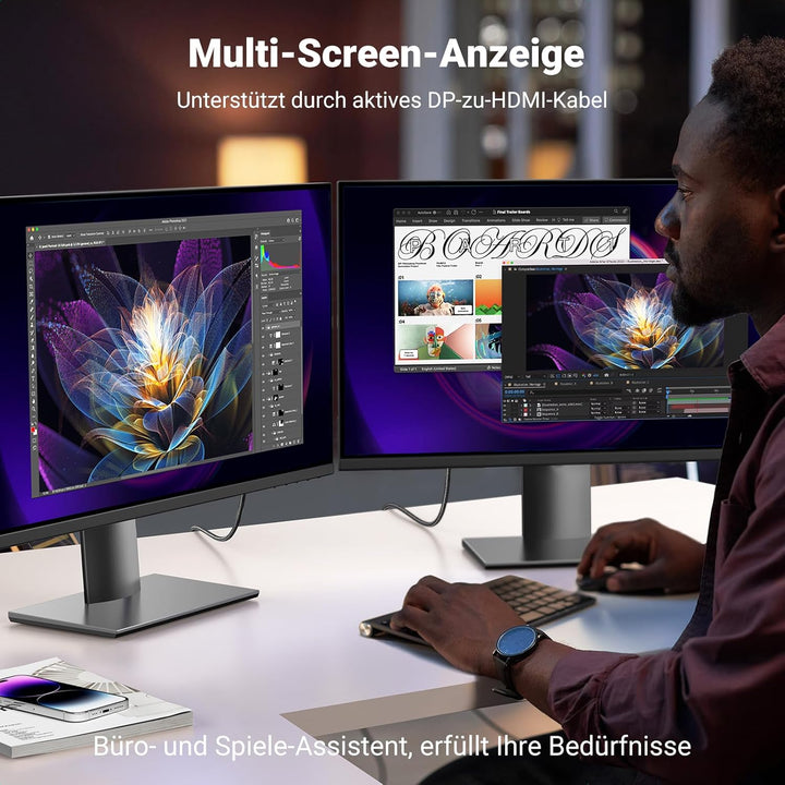 UGREEN 4K@60Hz DisplayPort zu HDMI Kabel DP zu HDMI Kabel Uni-Direktional DP 1.2 zu HDMI 2.0 Kabel H
