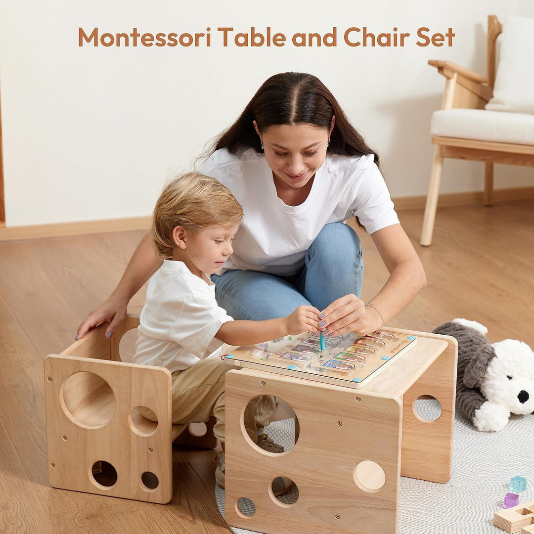 Montessori Beikosttisch kindertisch mit stühlen für Kleinkinder 1-3 Jahre, höhenverstellbar, Kinder-