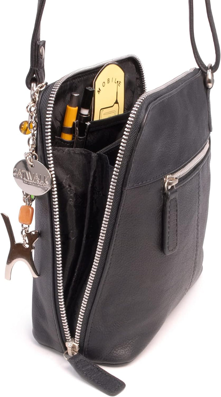 Catwalk Collection Handbags - Leder - Mittlere Grösse Umhängetasche/Schultertasche - ELEANOR Schwarz