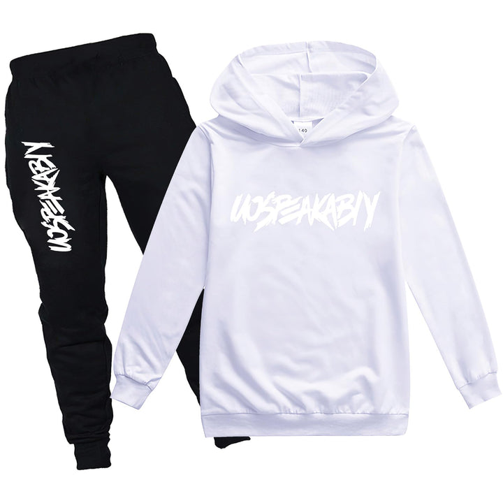 amropi Jungen Hoodie Trainingsanzug Sweatshirt Top und Hose Kleidungsset 2-15 Jahre 11-12 Jahre Weis
