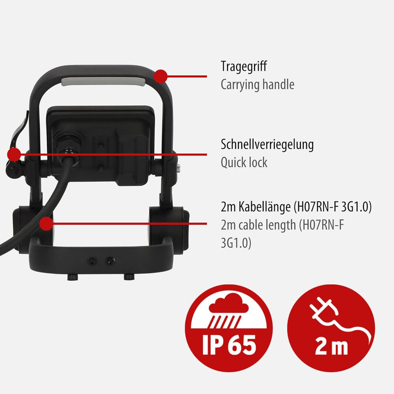 Brennenstuhl LED Baustrahler JARO 1060 M (10W, 1150lm, 6500K, IP65, 2m Kabel, LED Arbeitsstrahler mi