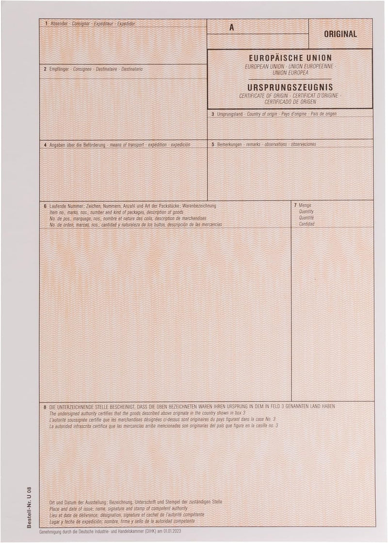 mashpaper Elektronisches Ursprungszeugnis IHK Formular 100 Stück für Laser- und Inkjetdrucker 11731