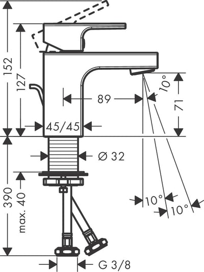 hansgrohe Waschtischarmatur Vernis Shape, Wasserhahn Bad mit Auslauf Höhe 70 mm, mit Zugstange, Bada