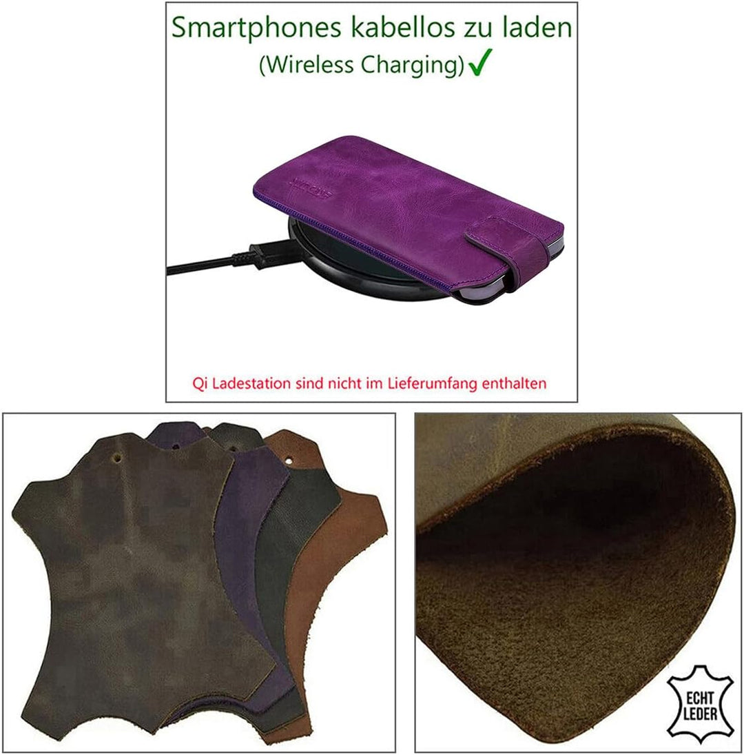 Suncase ECHT Ledertasche Leder Etui *Slim-Edition* kompatibel mit iPhone 16 Pro Max (6,9 Zoll) Hülle
